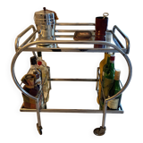 Chromed metal and mirror serving trolley