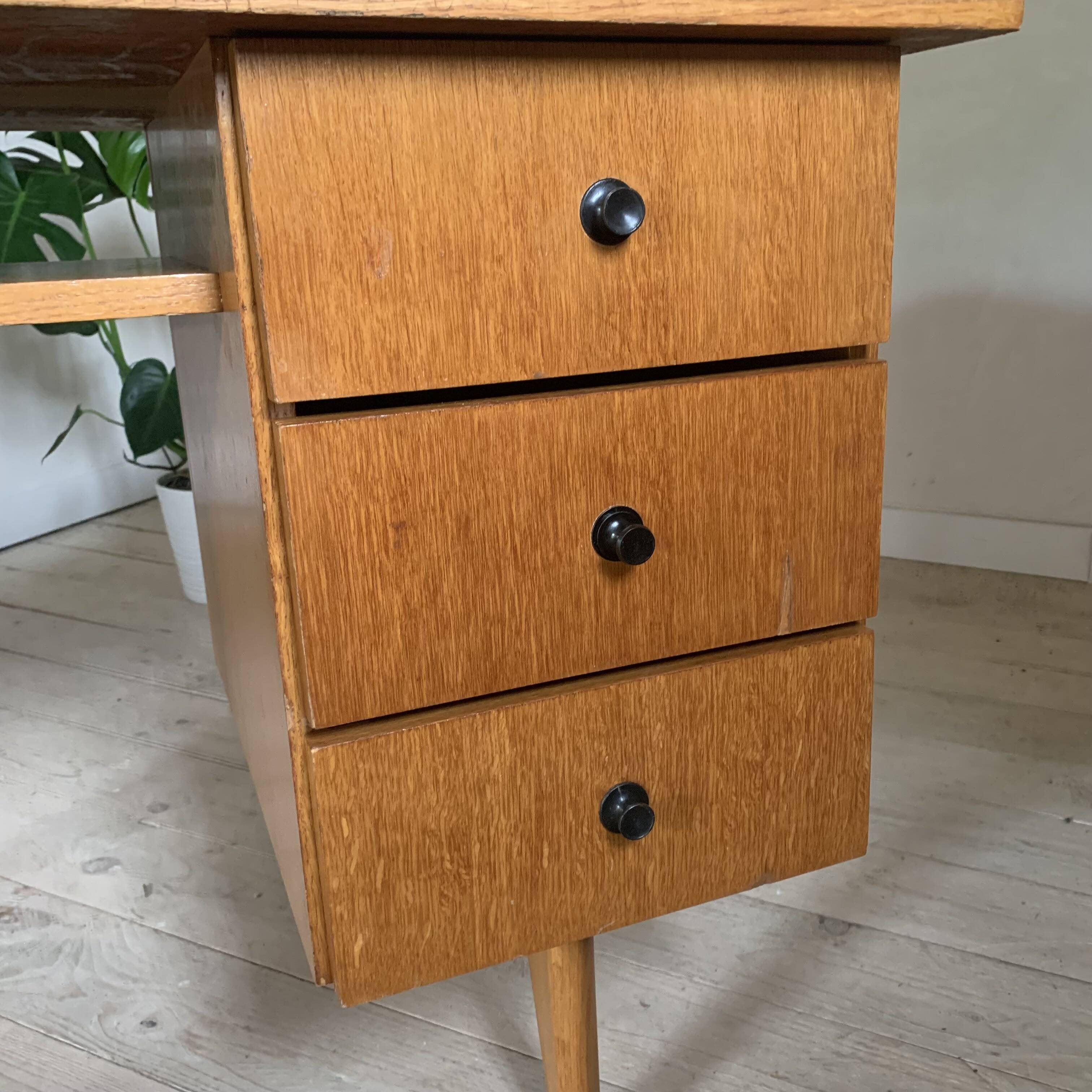 Vintage oak compass foot desk