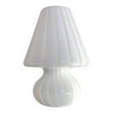 Mid-Century Modern Striped Milky-White "Fungo" Murano Glass Style Table Lam