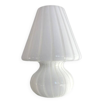 Mid-Century Modern Striped Milky-White "Fungo" Murano Glass Style Table Lam