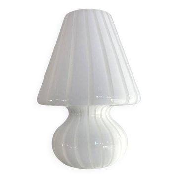 Lampe de table en verre de Murano « Fungo » rayée blanc