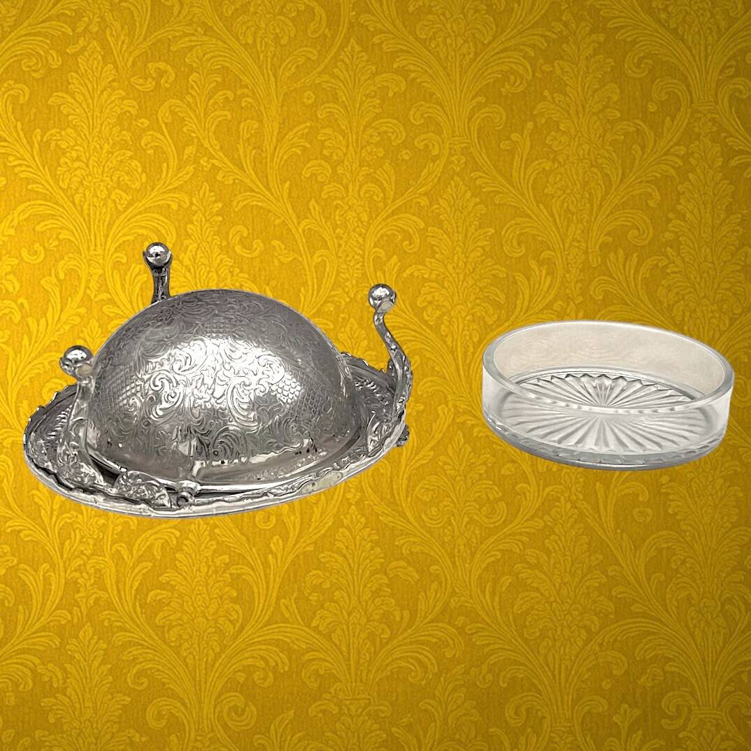 Antique silver-plated butter dish – made in England – butter bell / caviar pot