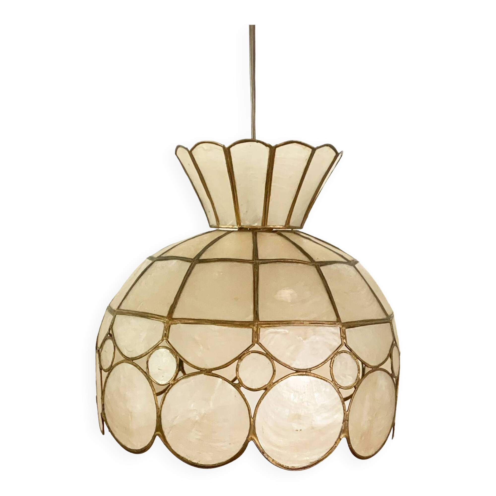 Mother-of-pearl and brass pendant lamp from the 1960s