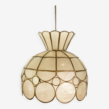 Mother-of-pearl and brass pendant lamp from the 1960s