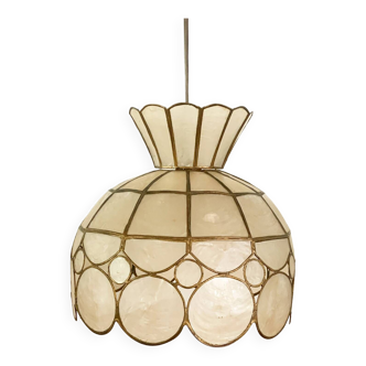 Mother-of-pearl and brass pendant lamp from the 1960s
