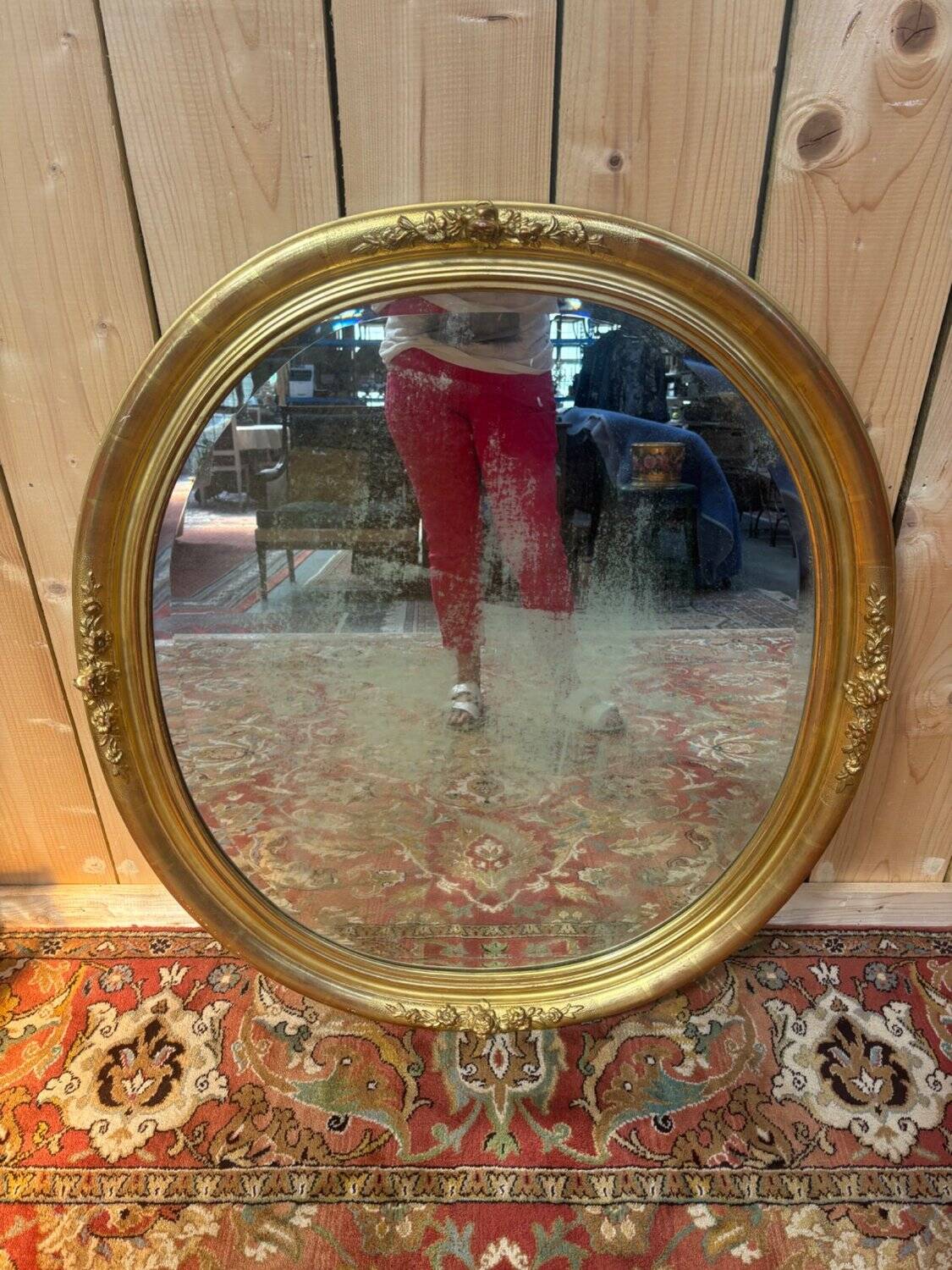 Miroir ovale biseauté bois doré style Louis XVI XIXe siècle