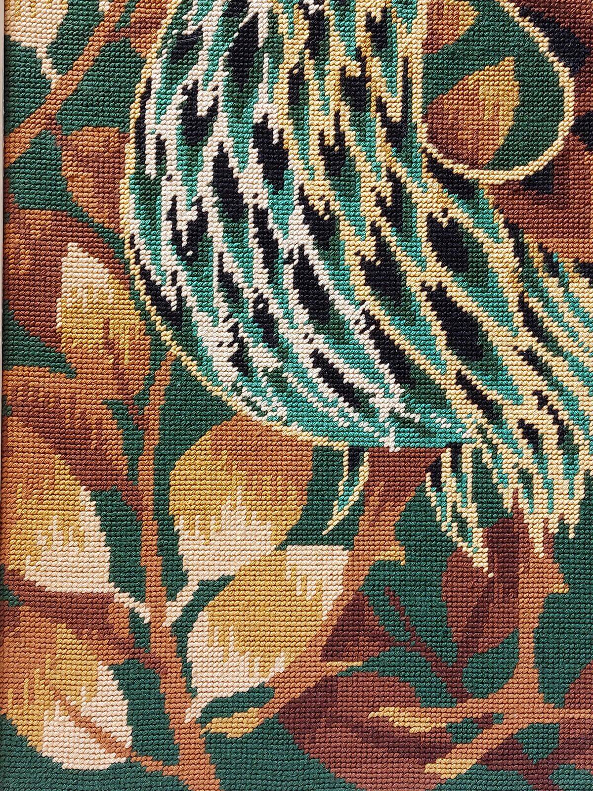 Wall tapestry - Framed vintage 70s canvas - Long-feathered rooster
