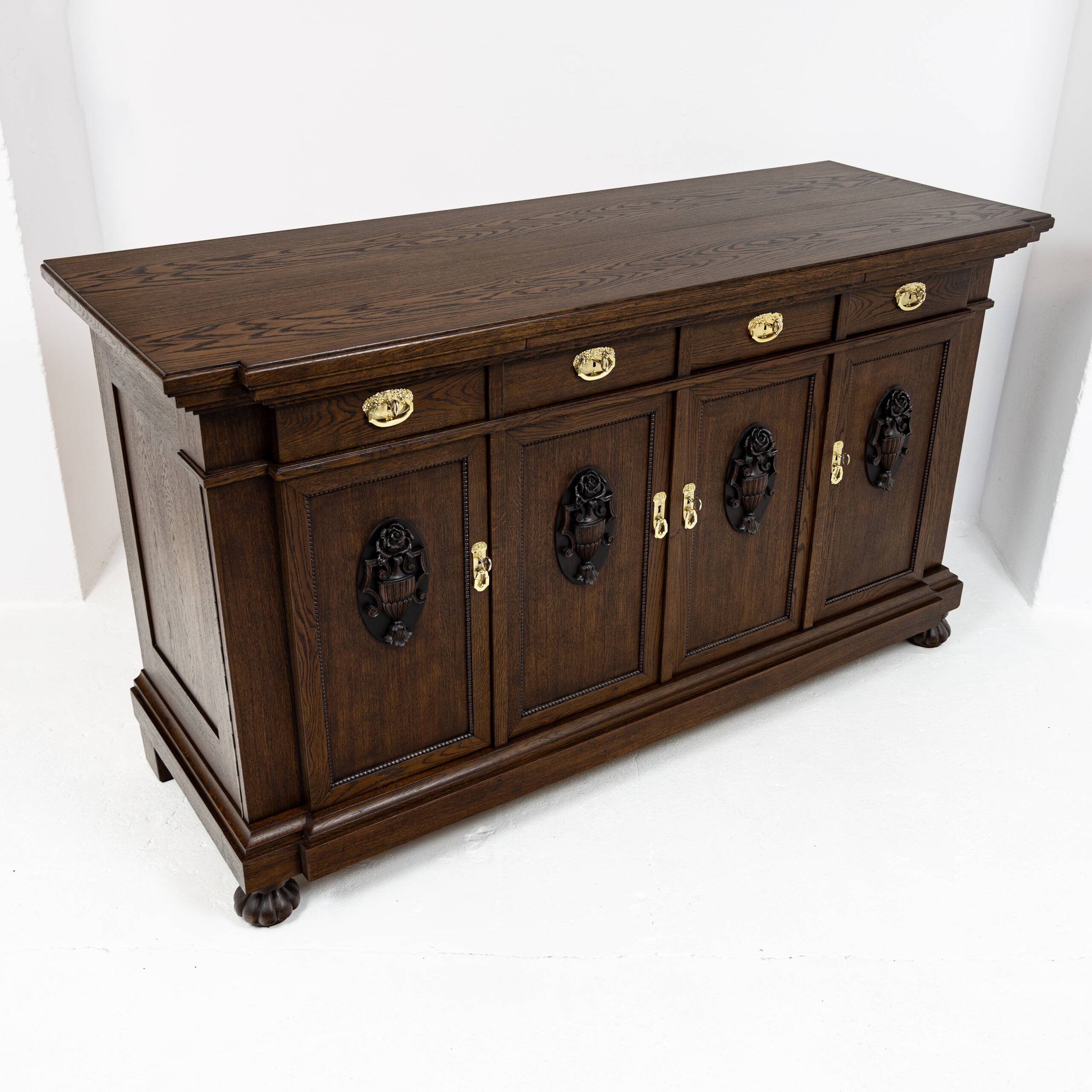 Large buffet with 4 doors in oak and mahogany - early 20th century
