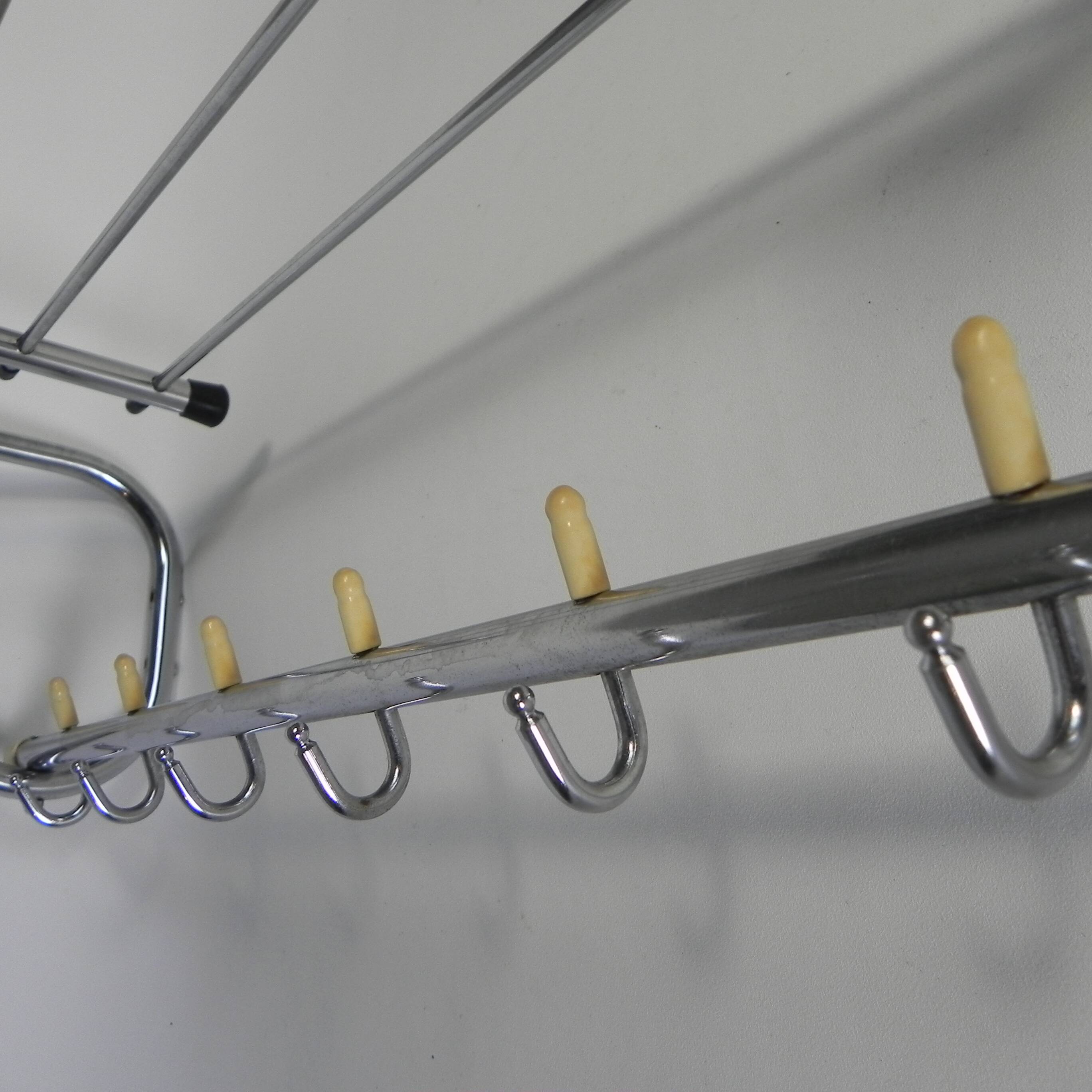 Vintage chrome wall coat rack, 1950s
