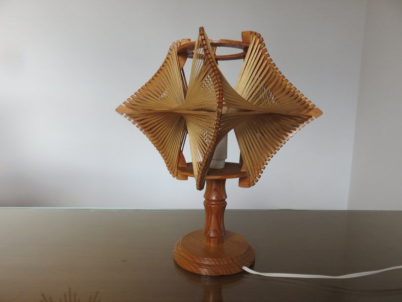 Scandinavian lamp, wire and wood, 60s 70s