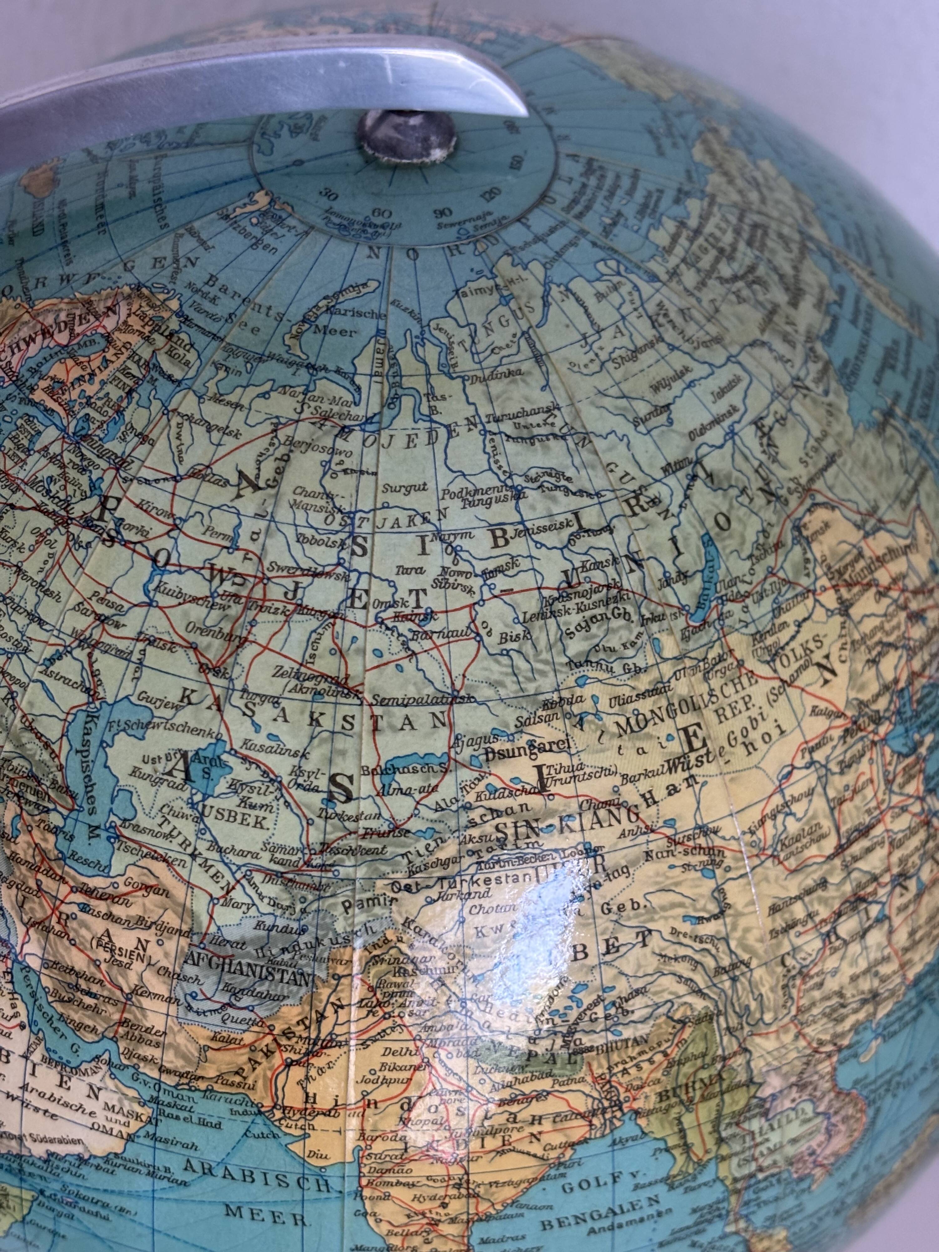 Vintage terrestrial globe 1965 German glass Columbus duo - 34 cm