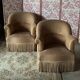 Pair of renovated toad armchairs in beige velvet