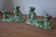 Pair of iridescent green ceramic Art Deco candlesticks