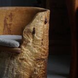 Chaise Brutaliste en Tronc Massif & Assise en Laine D'Agneau, Moderne Du Milieu Du Siècle Suédois, Années 1960