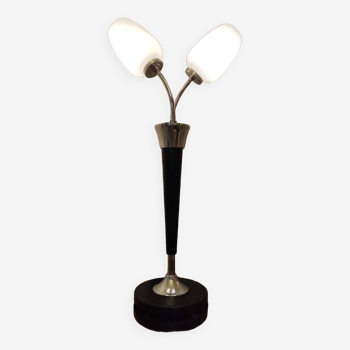 Lampe vintage noir et opaline en verre soufflé