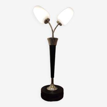 Vintage black and opaline blown glass lamp