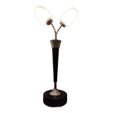 Lampe vintage noir et opaline en verre soufflé