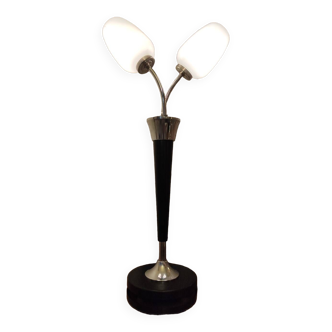 Lampe vintage noir et opaline en verre soufflé