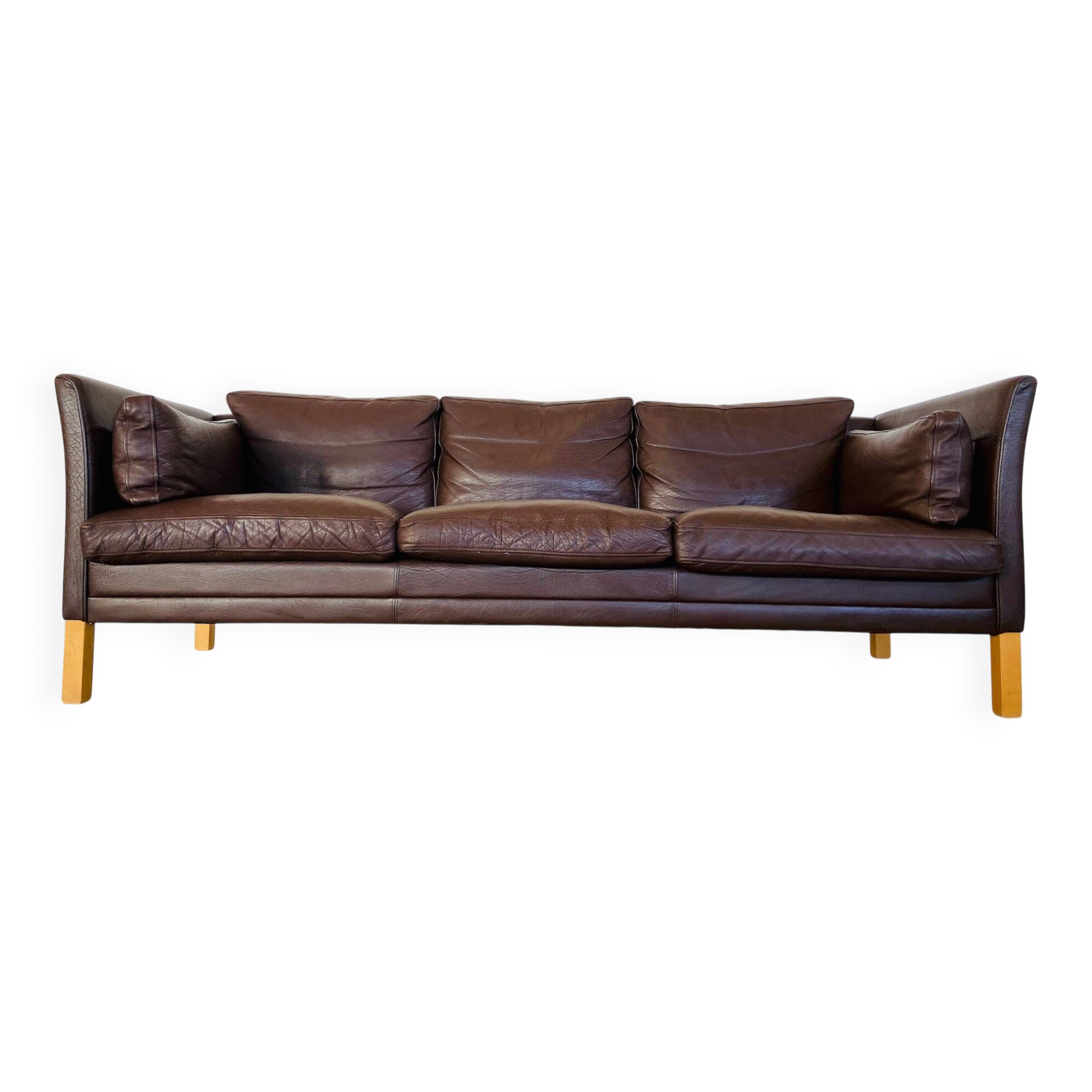MID CENTURY VINTAGE DANISH MOGENS HANSEN 3 PERSON SOFA IN COCO BROWN LEATHE