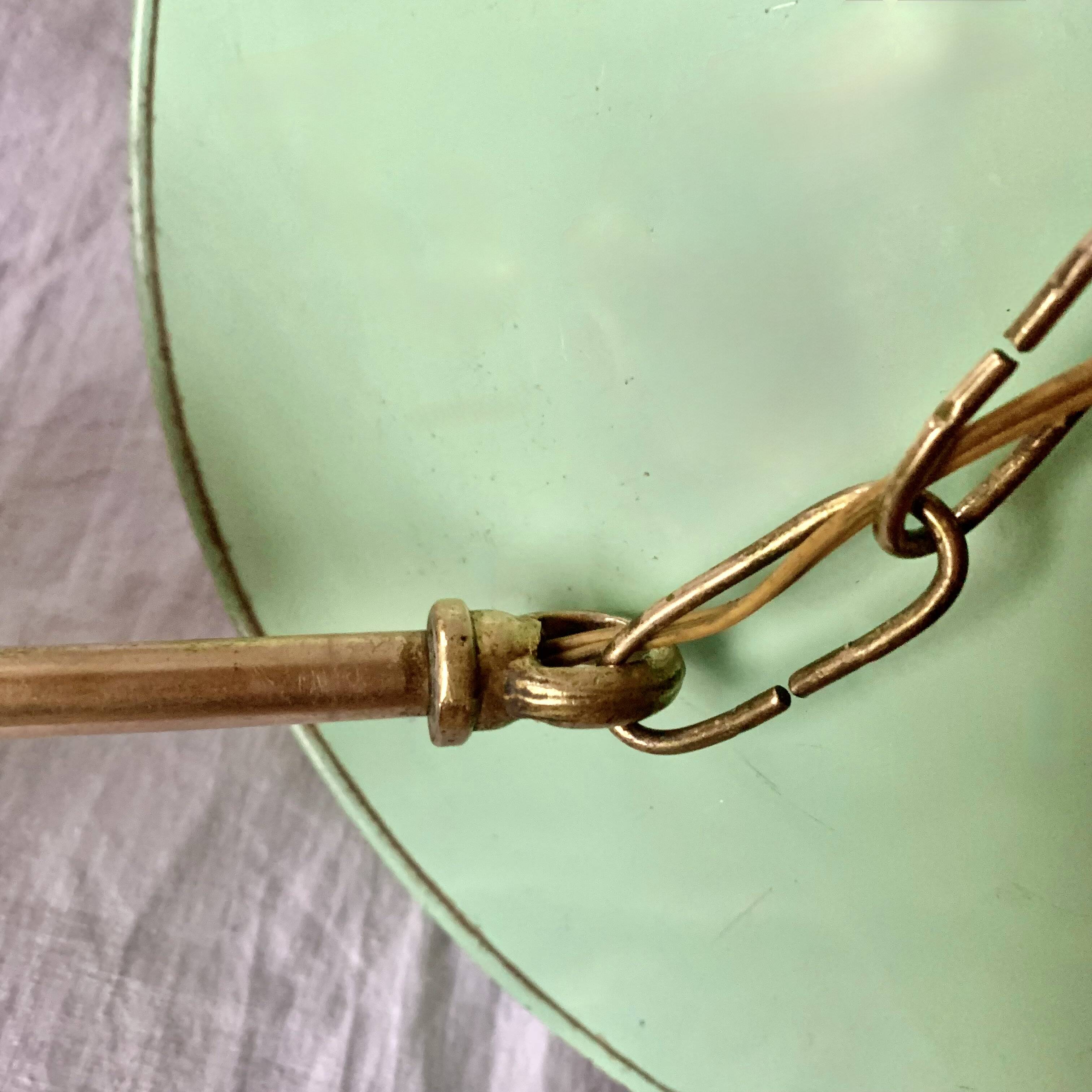 1950s pendant light in green lacquered metal and brass