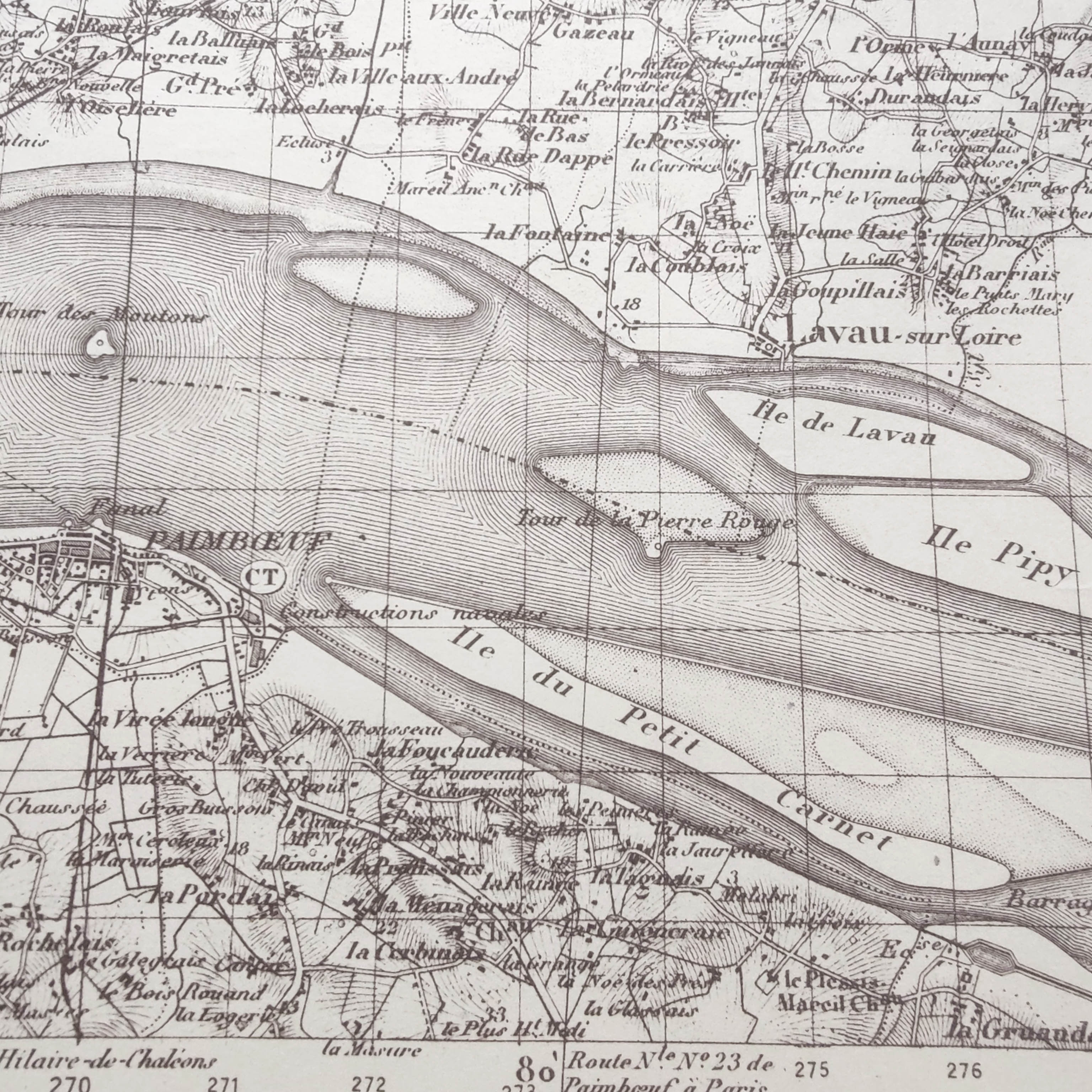 Old map of St Nazaire, Loire estuary, 1940
