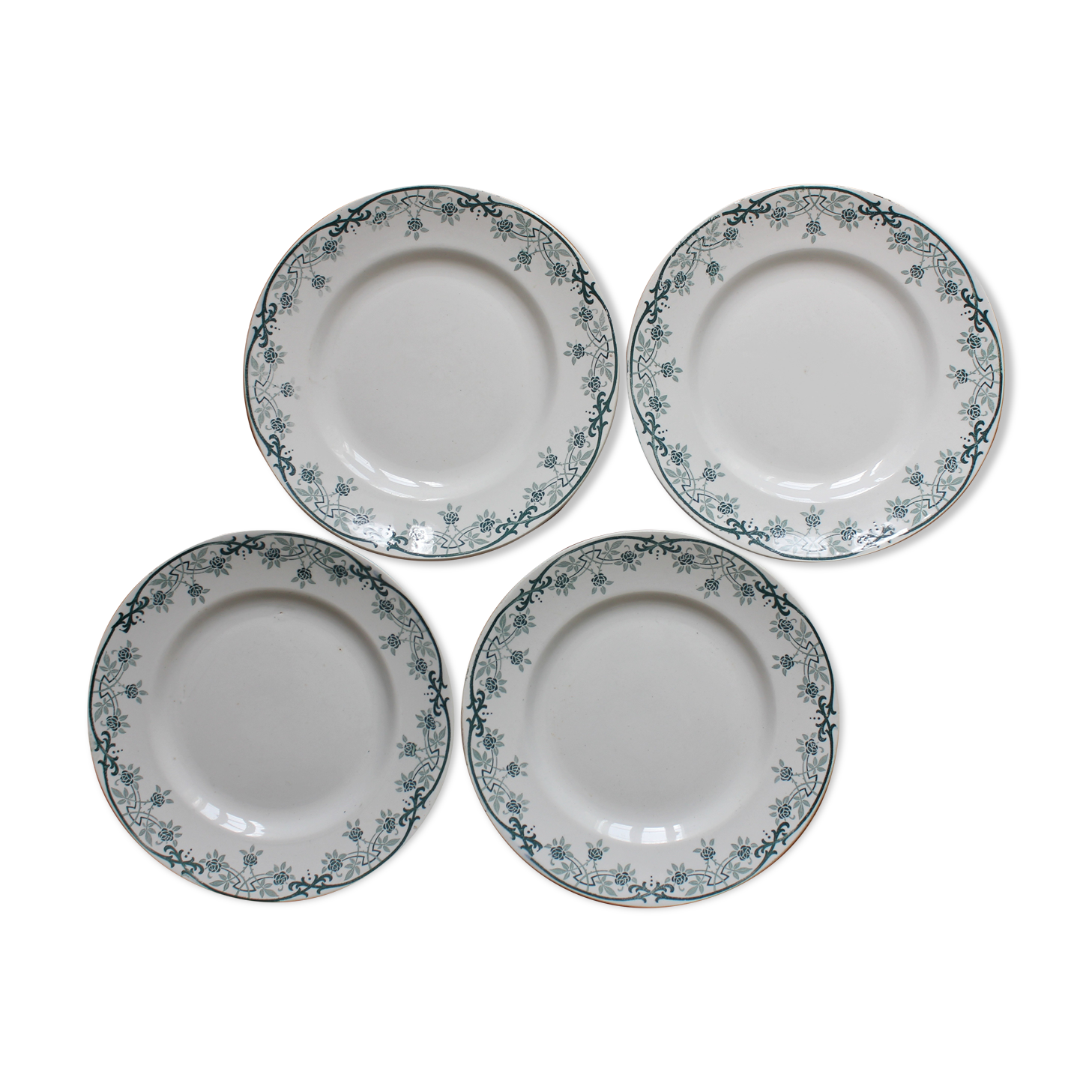 4 assiettes plates en terre de fer modèle "Blériot" Saint Amand et Hamage