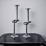 Pair of XL knotted candlesticks in aluminum, Italy, 1980