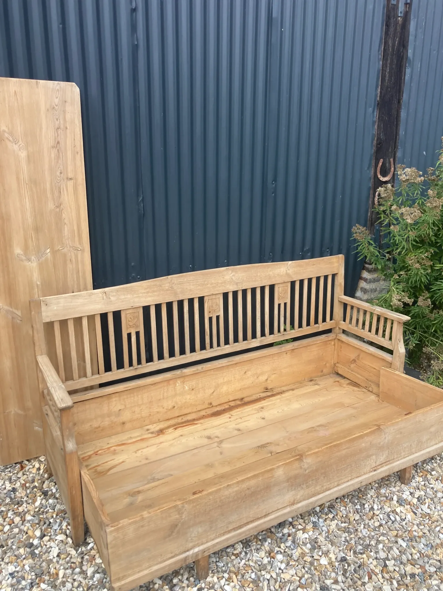 Large Scandinavian wooden storage bench
