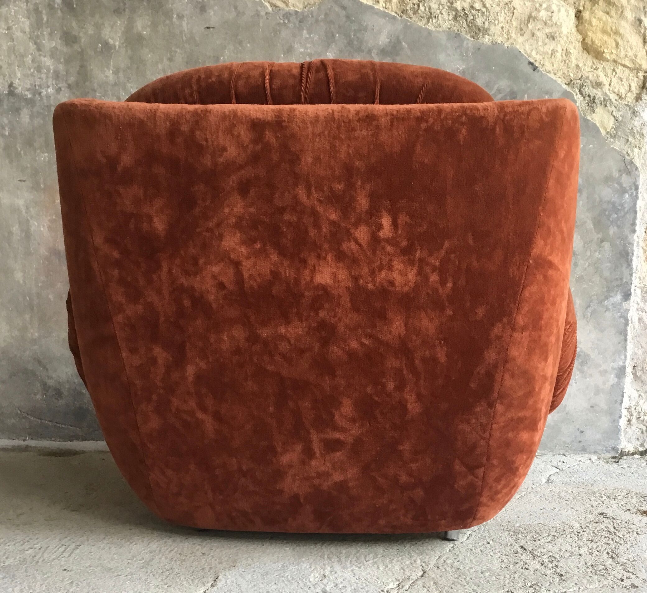 Space-age armchair shell smooth velvet brown - vintage 1970