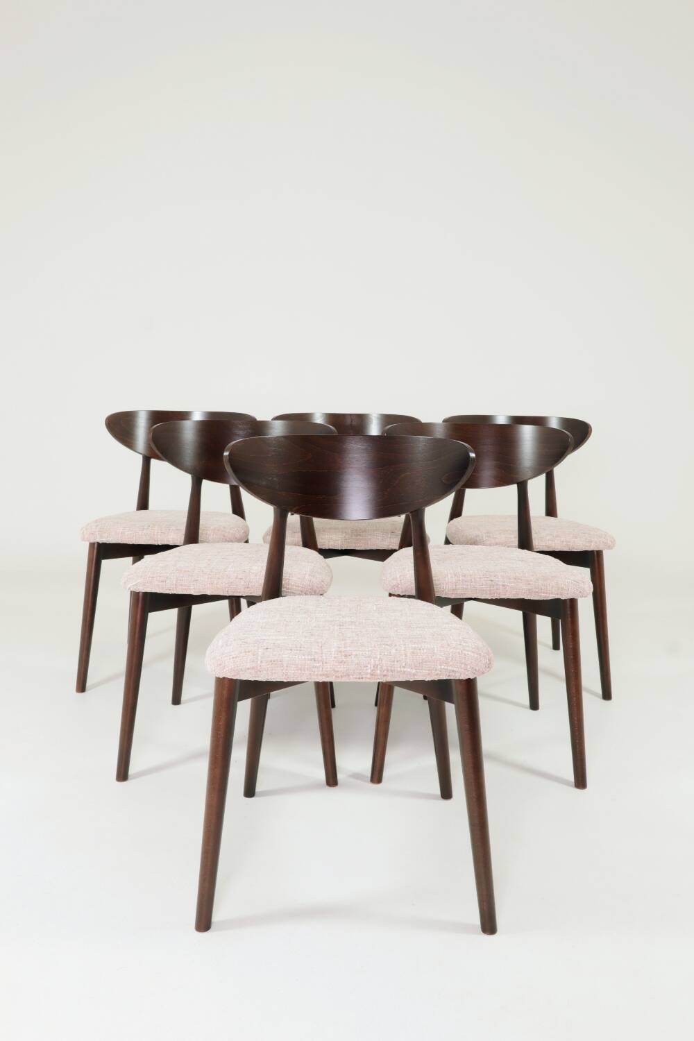 Pink Set of 6 dining chairs Scandinavian design, dark color wood 