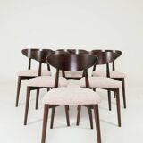 Pink Set of 6 dining chairs Scandinavian design, dark color wood 