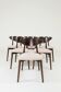 Set of 6 pink dining chairs, Scandinavian design, dark wood.