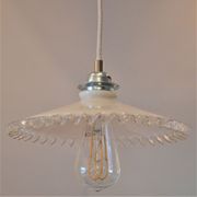 White scalloped opaline hanging and chrome metal sleeve