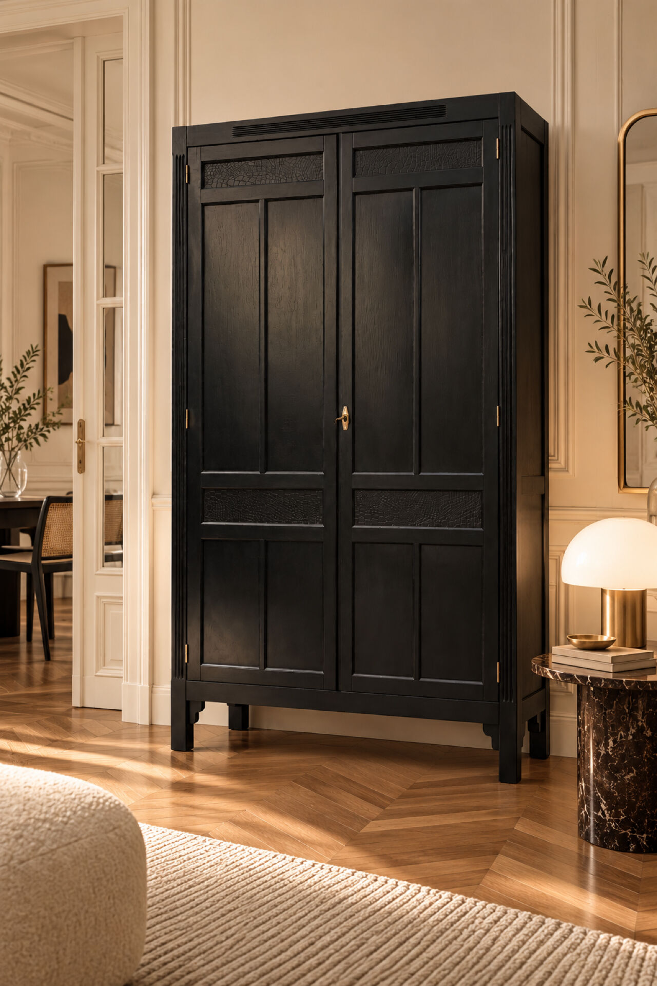 Renovated black Art Deco Parisian wardrobe