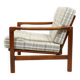 Fauteuil vintage, coussins à carreaux neufs, état d'origine du bois des années 1970