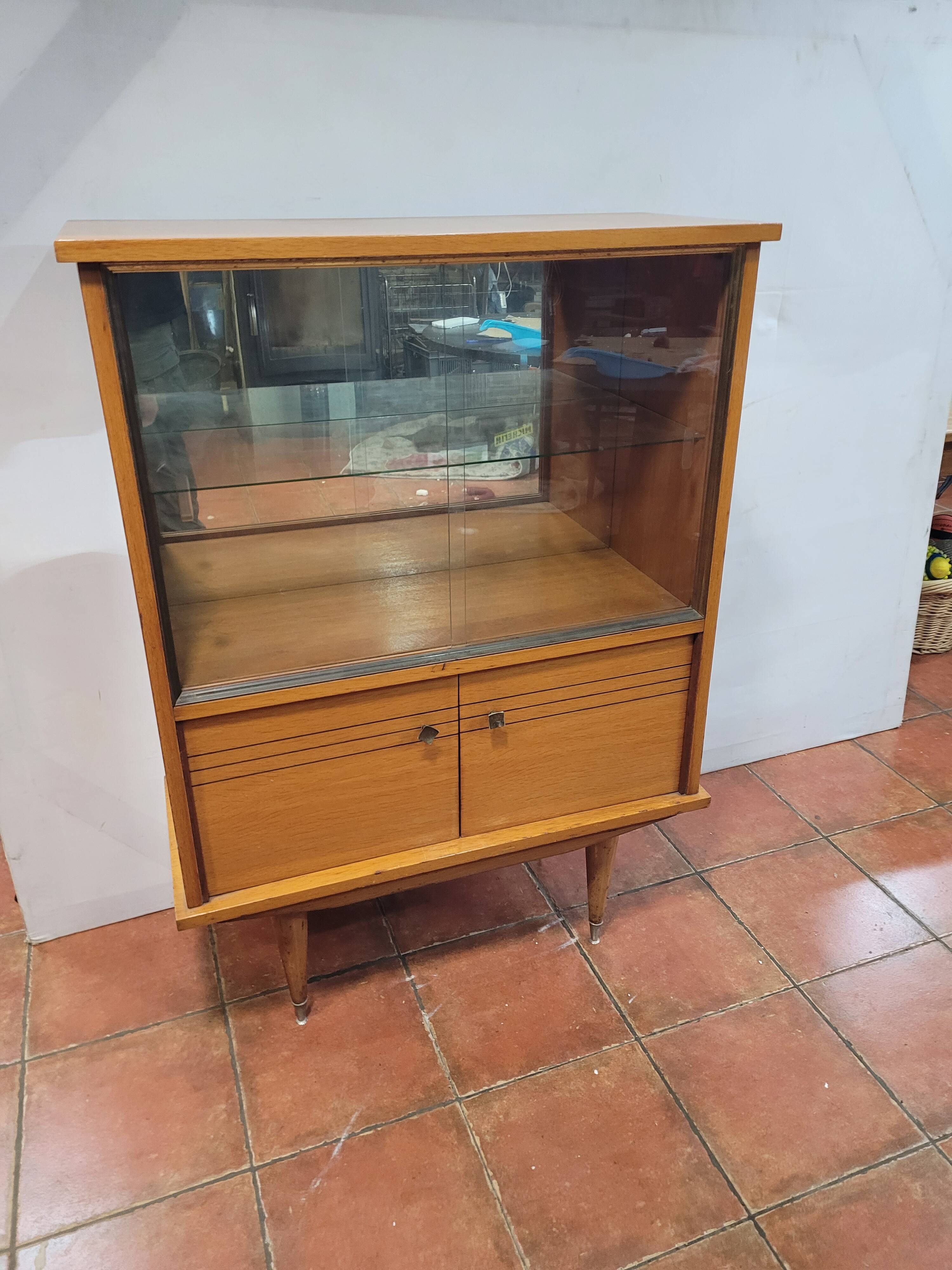 Vintage oak display cabinet from the 60s