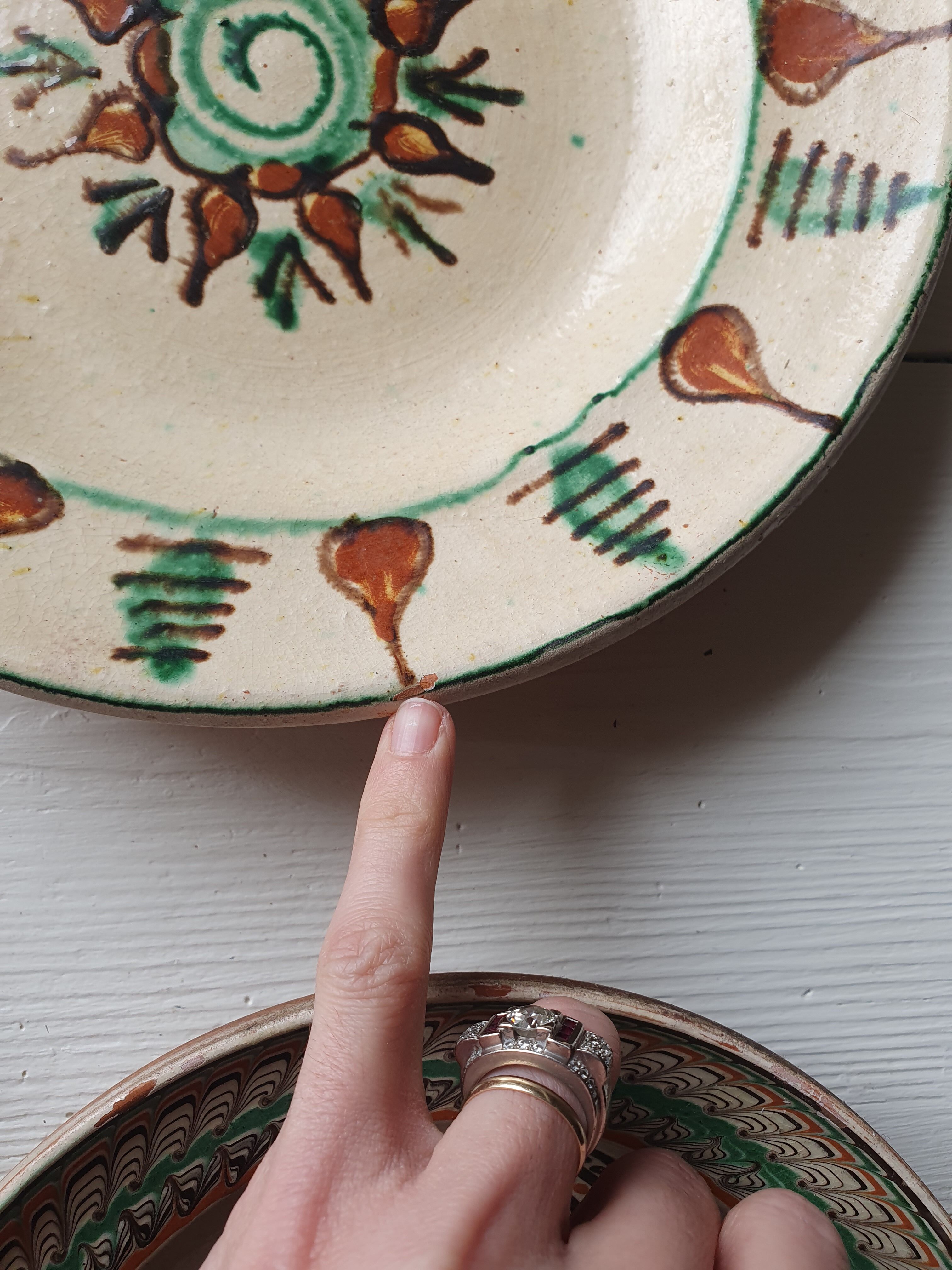 5 assiettes céramique artisanales Roumanie slave bohème oiseau table ou murales