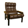 Danish vintage brown leather armchair with wooden frame 1970s
