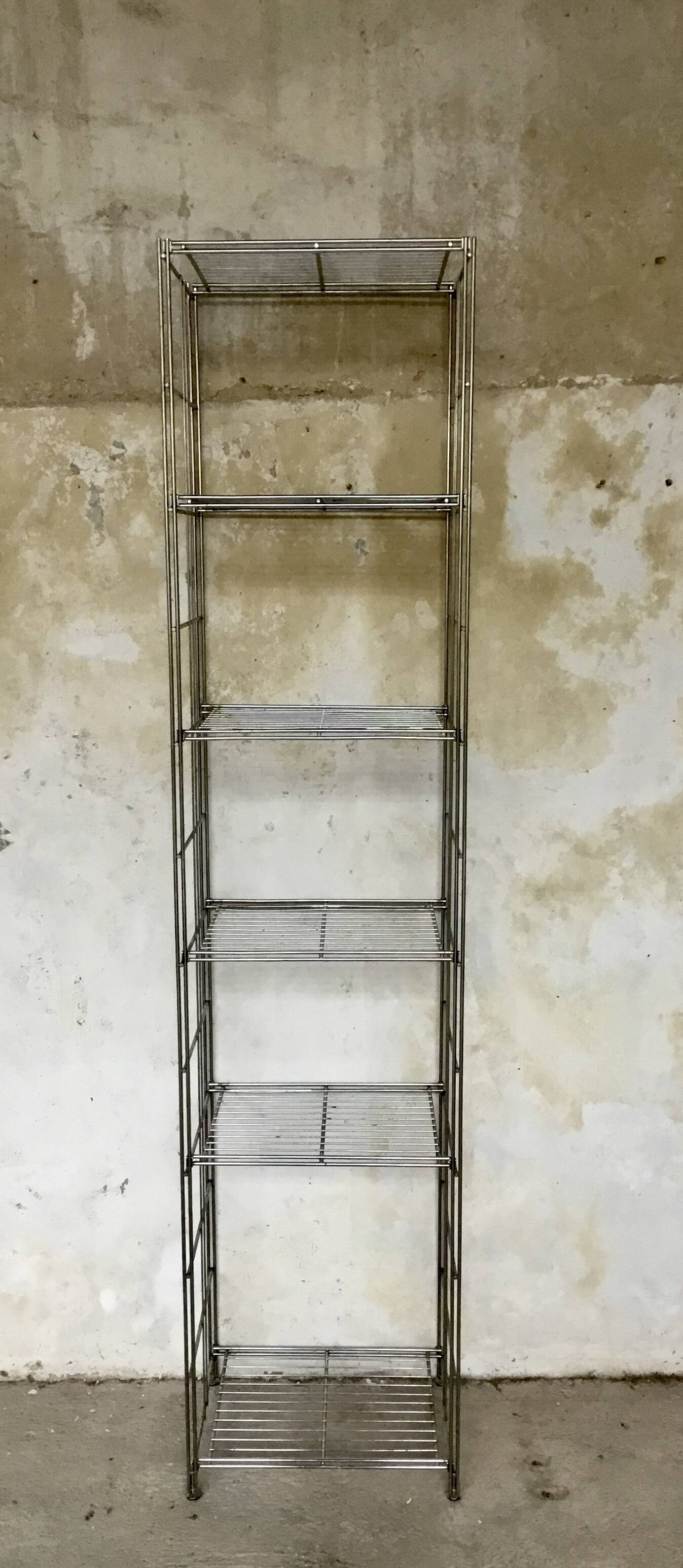 Large string shelf on legs - stainless steel - 1980s design