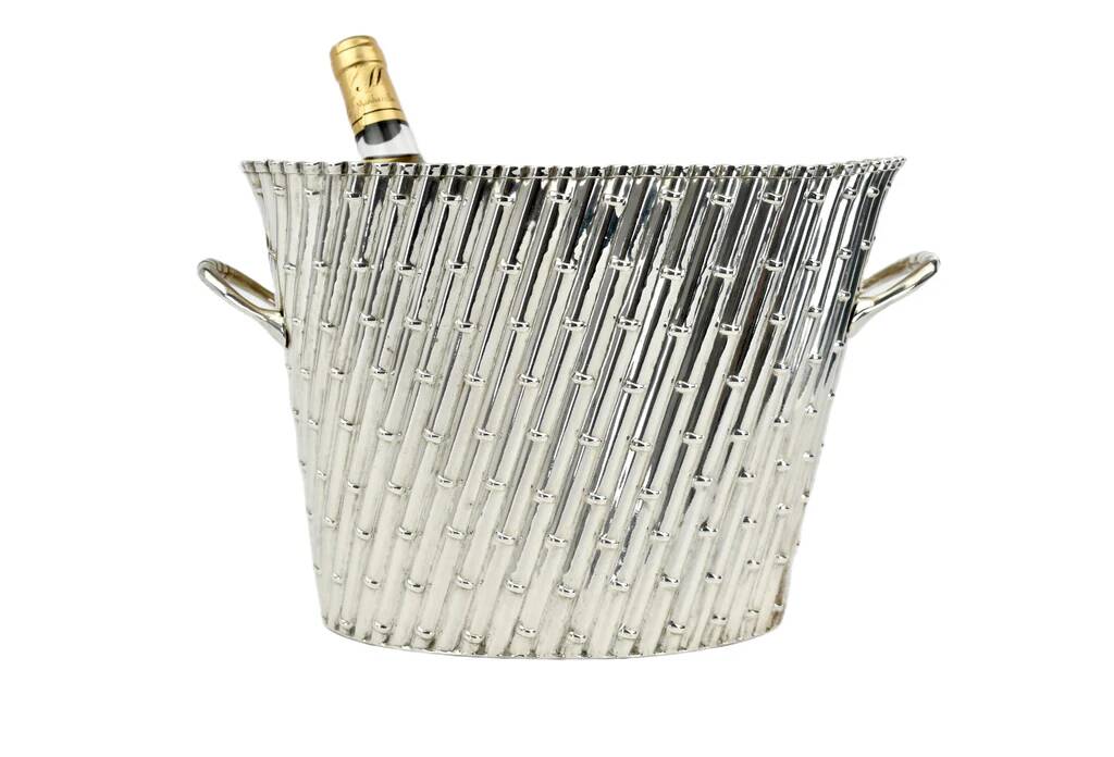 Vintage silver-plated bamboo wine bucket