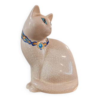 Seated cat enamels Longwy large model