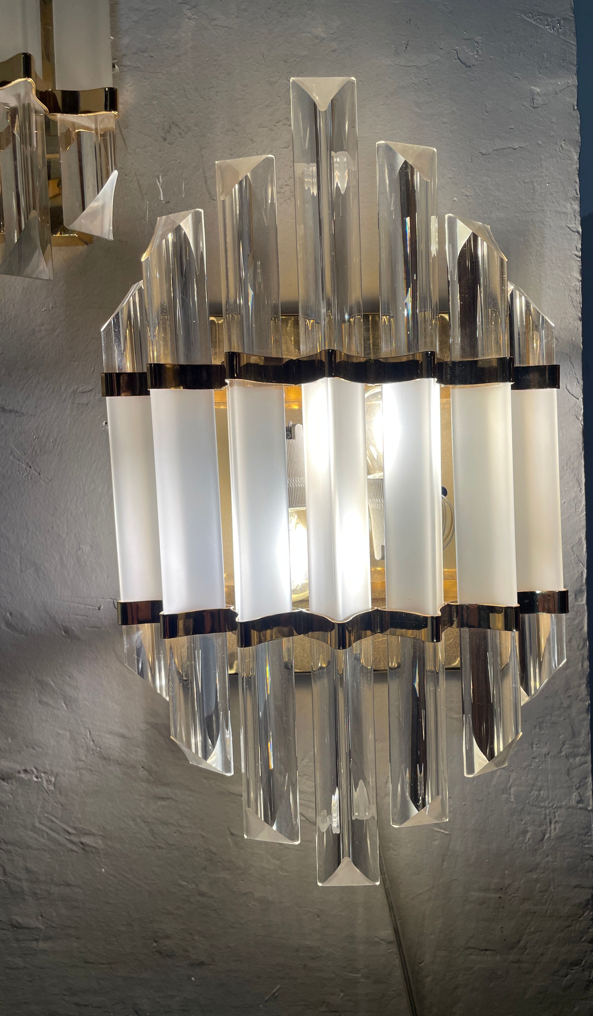 Pair of Benini wall lamps, murano glass Italy 1970s