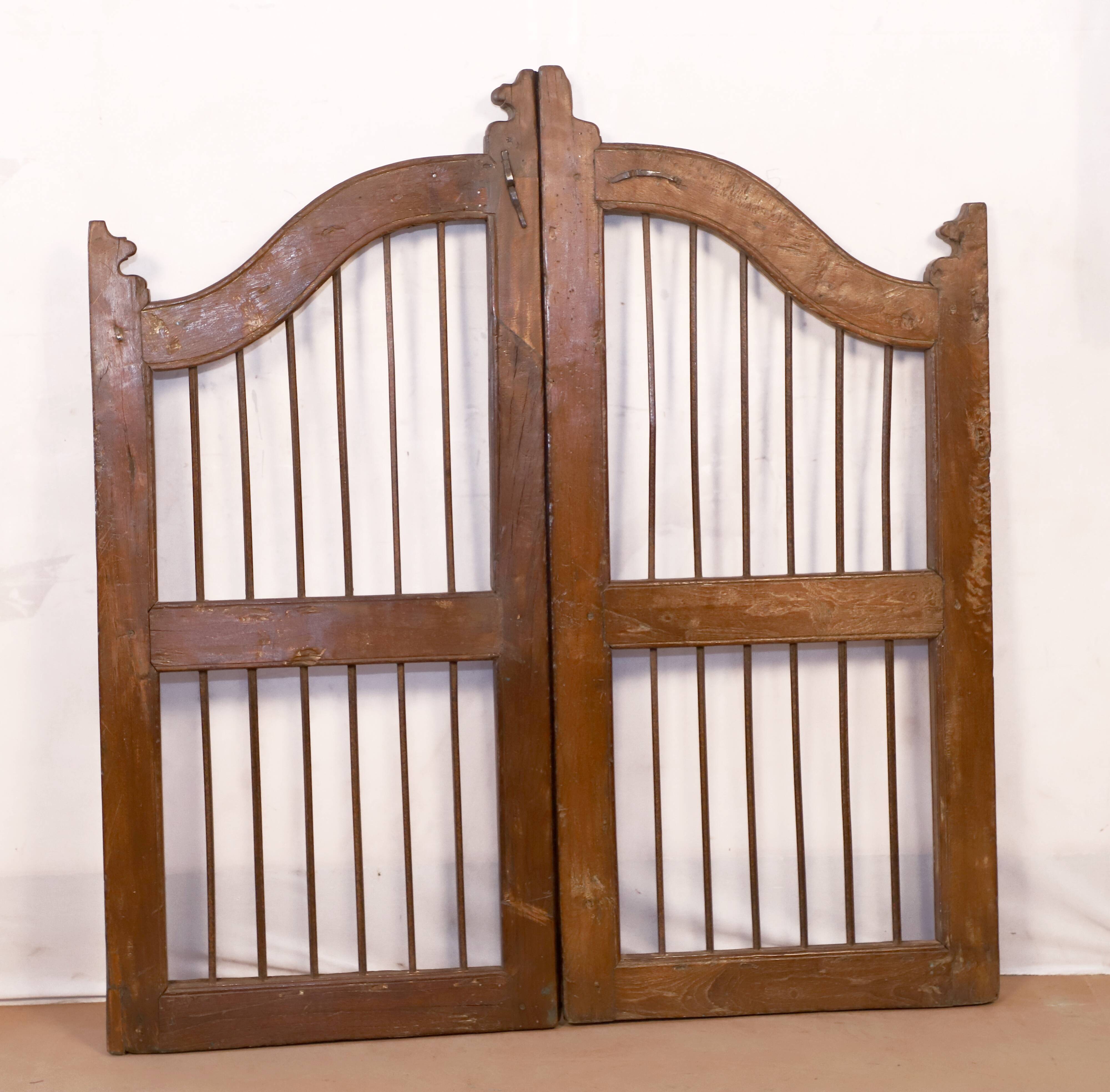 Old Burmese teak gate with openwork wrought iron panels