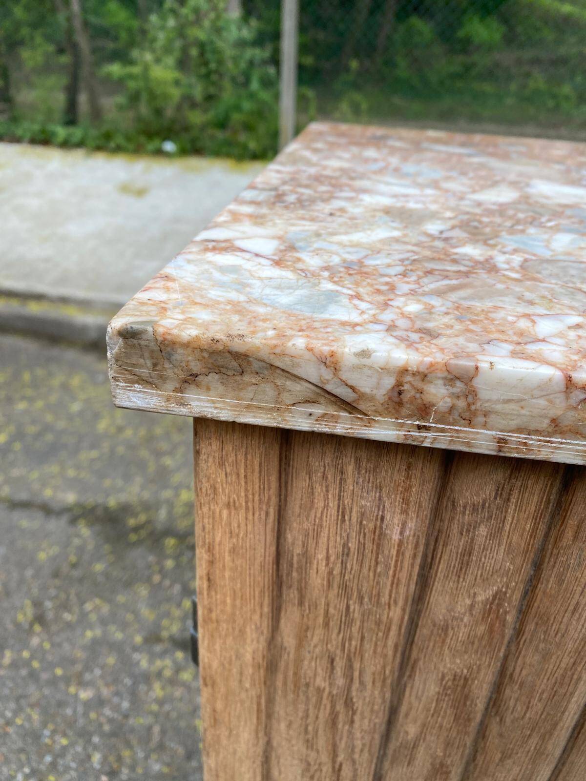 Art Deco vintage Parisian buffet renovated in solid wood and pink marble 123cm