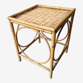 Table d'appoint géométrique bambou rotin tortoise vintage