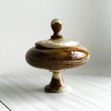 Marbled onyx box with lid - empty pocket bowl on marble base.