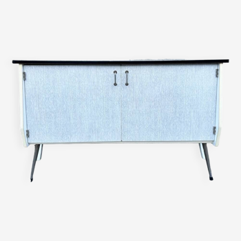 low gray and white formica sideboard, vintage, 1950s