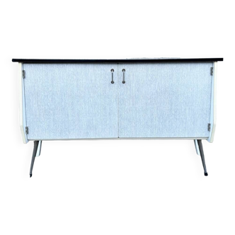 low gray and white formica sideboard, vintage, 1950s