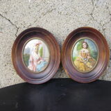 Paire de miniatures anciennes Portrait d'après des dames du XVlllsiècle