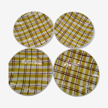 Lot de 4 assiettes plates anciennes décor tartan écossais